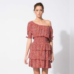 NWT Maje Rafia smocked leopard print tiered dress